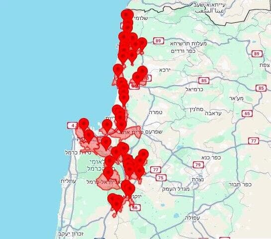 מפה המציגה את הדרך של הכטב"ם בשמי הארץ