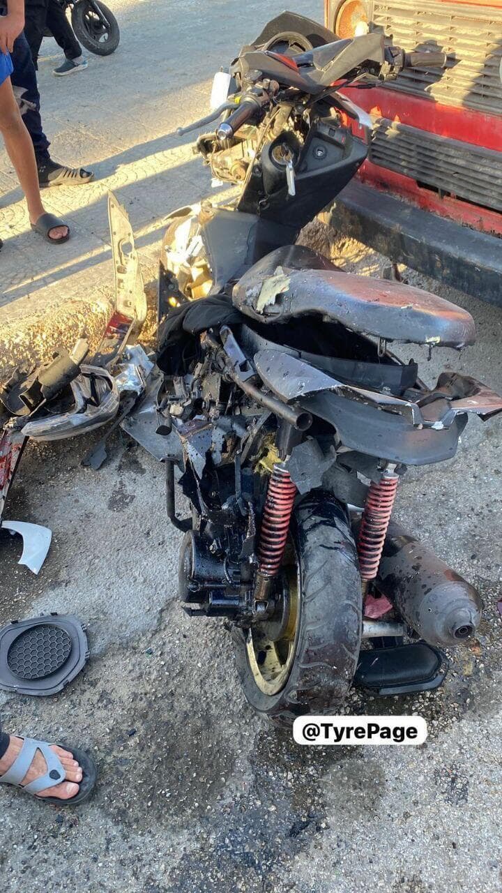 האופנוע שהותקף באזור צור תקיפת אופנוע באזור צור בלבנון