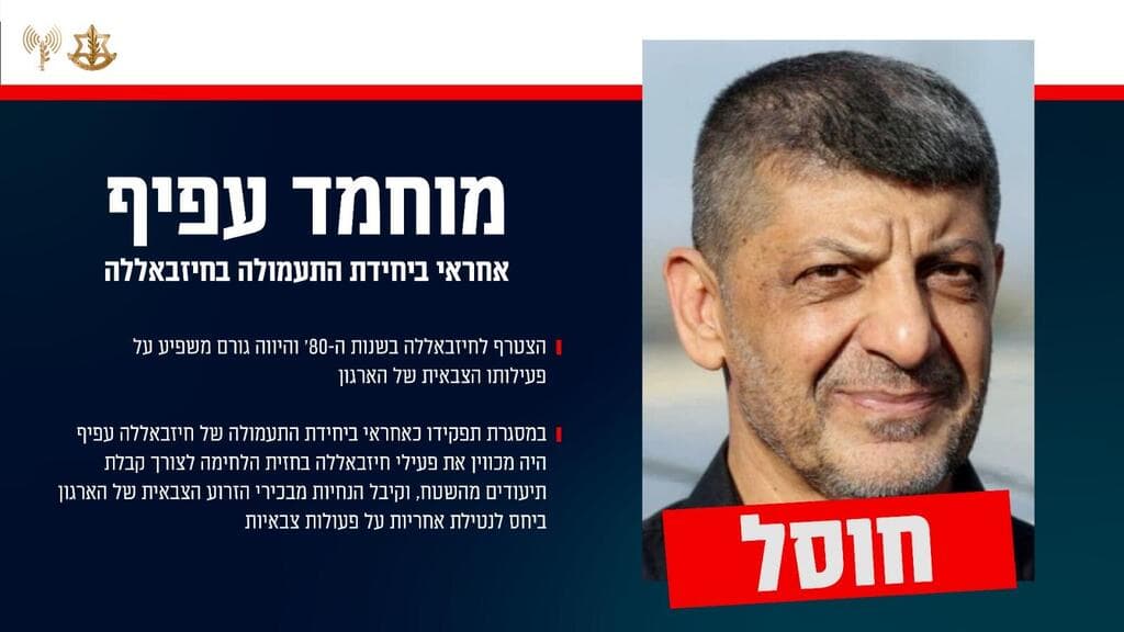 תעודת זהות של מוחמד עפיף דובר ואחראי יחידת התעמולה של ארגון הטרור חיזבאללה שחוסל ע"י כוחות צה"ל