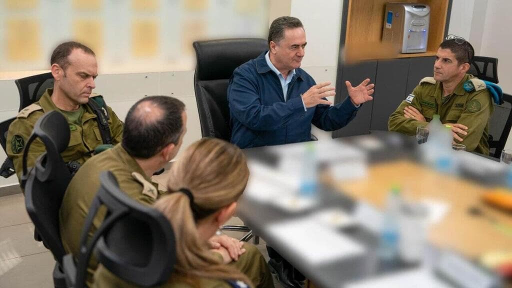 שר הביטחון ישראל כ"ץ בביקור באחד מבסיסי אמ"ן יחד עם ראש אמ"ן, אלוף שלומי בינדר, ומפקד היחידה, תת-אלוף י'