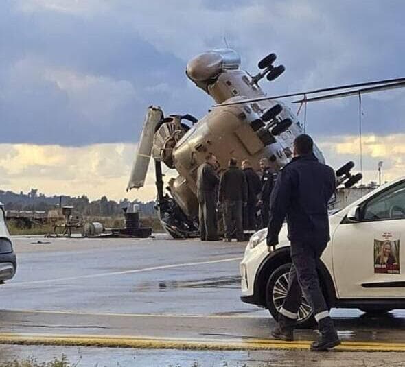 מסוק היסעור שהתהפך בעקבות הרוחות