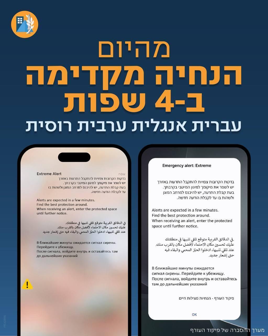 עדכון שפות ההנחיה של פיקוד העורף
