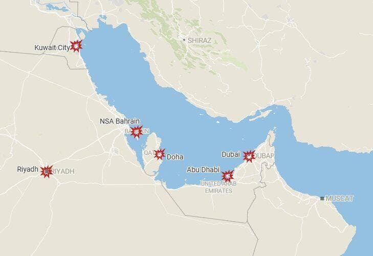בסיסים אמריקניים בדרום המפרץ הפרסי שנפגעו מתקיפות איראניות