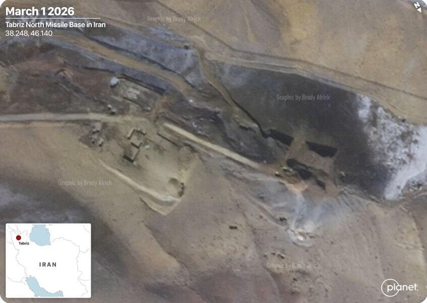 צילום: מתוך X תמונות לוויין של חברת planet מבסיס הטילים בתבריז, איראן