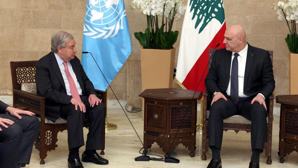 נשיא לבנון ג'וזף עאון בפגישה עם מזכ"ל האו"ם אנטוניו גוטרש