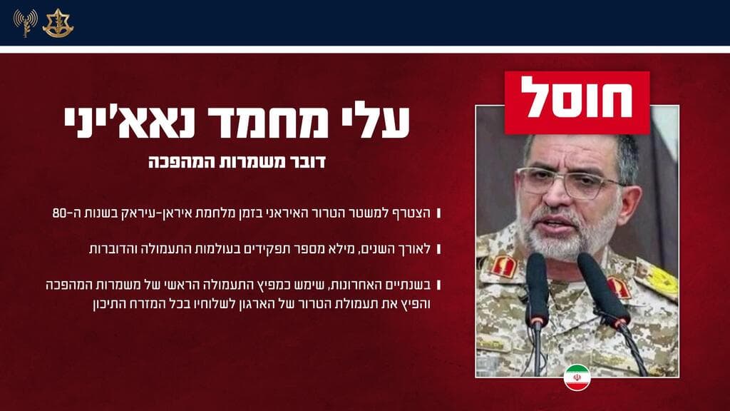 חיסול דובר משמרות המהפכה עלי מוחמד נאיני