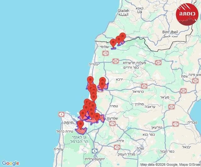 מפת אזורי האזעקות
