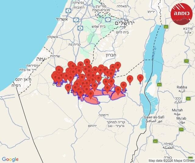 מפת אזורי האזעקות