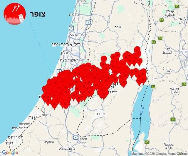 מפת אזורי האזעקות