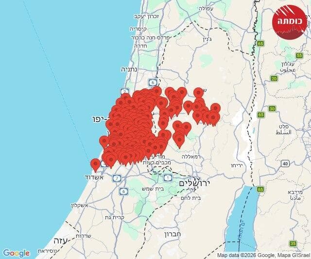 מפת אזורי האזעקות (צילום: כומתה) מפת אזורי האזעקות