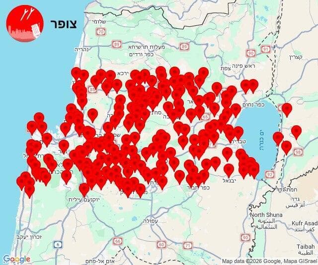 מפת אזורי האזעקות (צילום: צופר) מפת אזורי האזעקות
