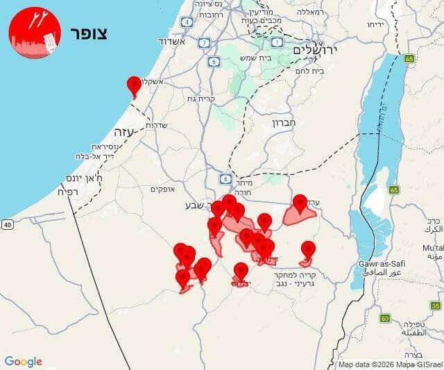 מפת אזורי האזעקות