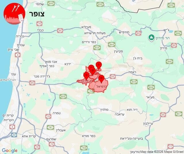 מפת אזורי האזעקות