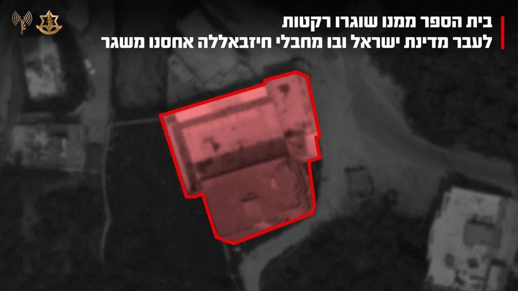 גרפיקה של בית הספר בו ארגון הטרור חיזבאללה שיגר רקטות לעבר מדינת ישראל