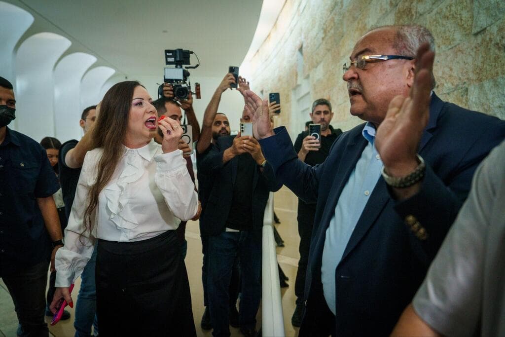 ח"כ טיבי וח"כ גוטליב מחוץ לאולים הדיונים (צילום: שלו שלום) אחמד טיבי וטלי גוטליב מחוץ לדיון