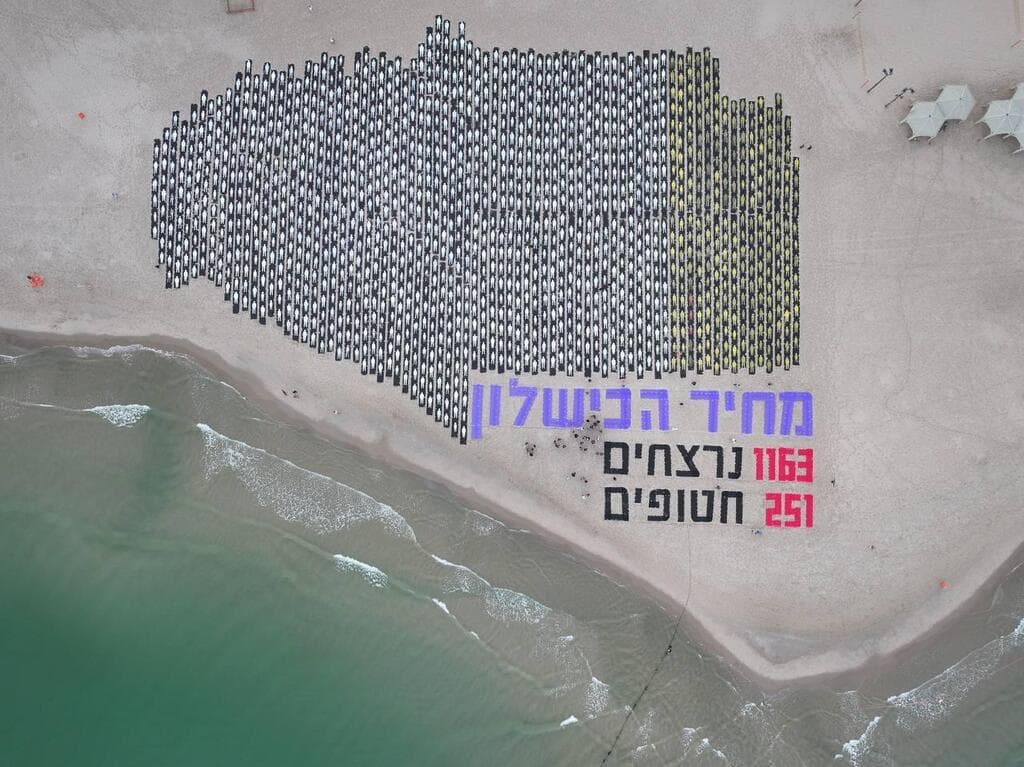 צילום: אביב אטלס מיצג מחאה בחוף טרומפלדור