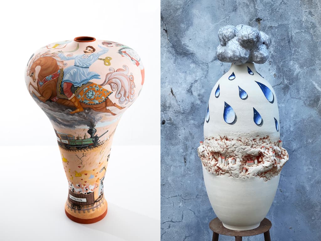 האגרטלים הקרמיים הצבועים בעבודת יד של יבגניה קירשטיין (צילום: יבגניה קירשטיין) יבגניה קירשטיין