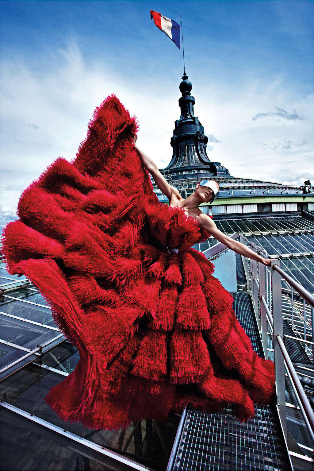 Paris mon amour, Aymeline Valade in Alexander McQueen dress on the roof of the Grand Palais, Paris, directed by Emmanuelle Alt, Vogue Paris August 2012
