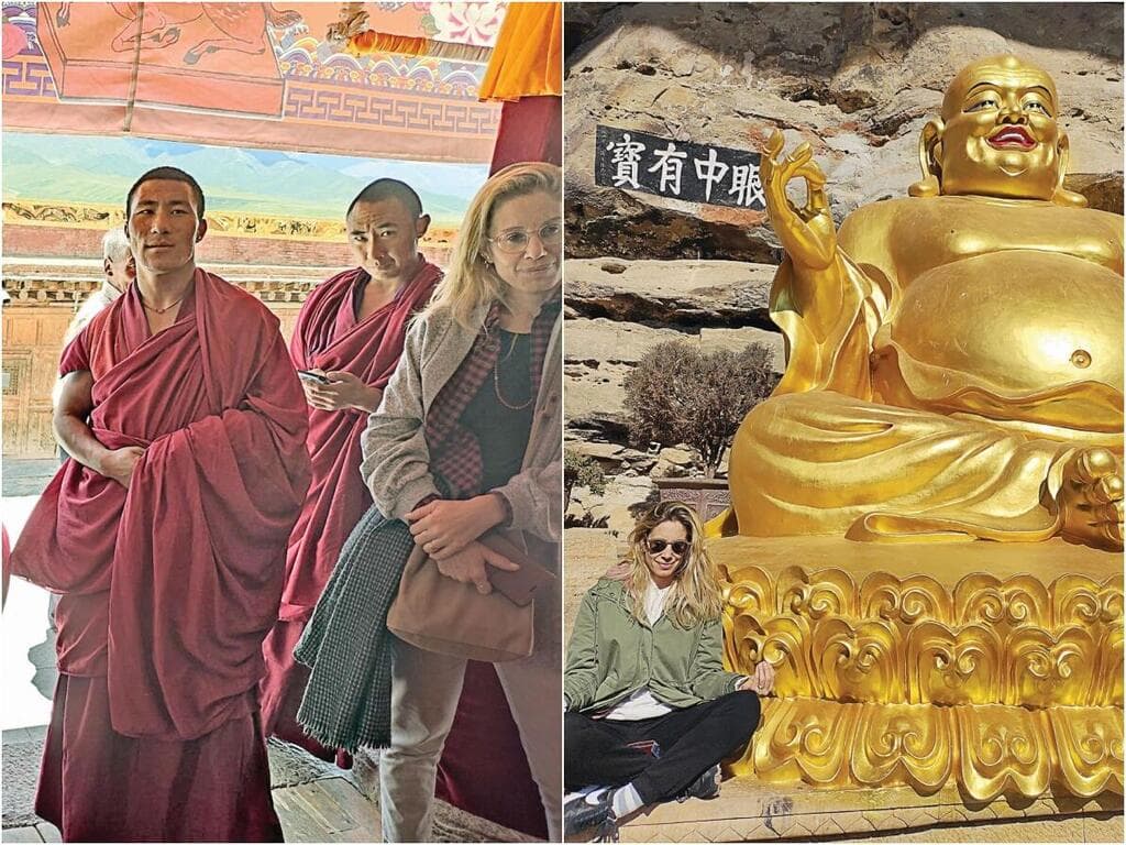 שני גורן בביקור במנזר בודהיסטי בסין