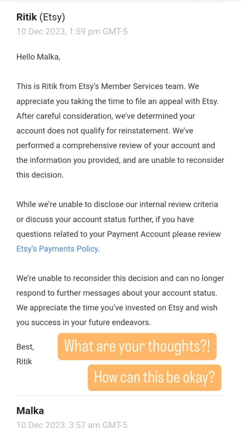 תגובת etsy לפנייה של האמנית (צילום: מתוך X (טוויטר)) etsy מוכרים מוצרים אנטישמיים