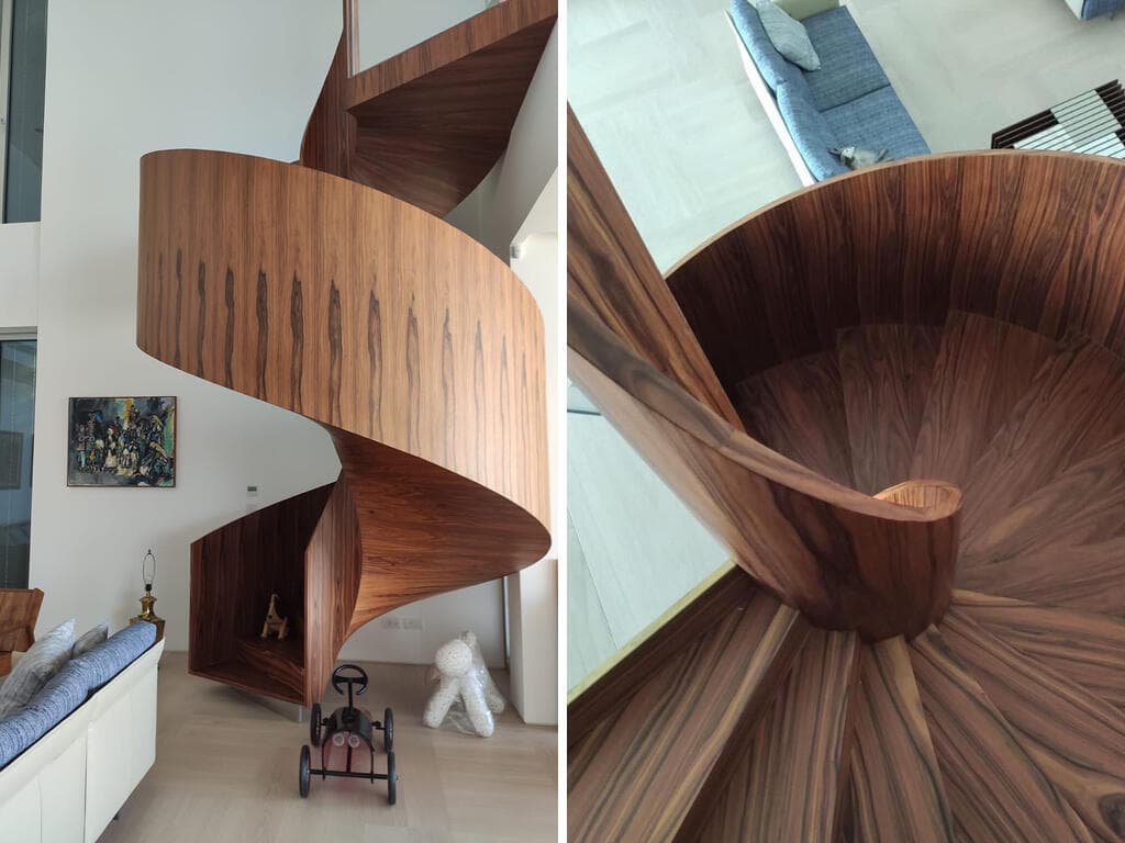 מדרגות ספירליות מעץ. תכנון: טלי לאוב ריכטר