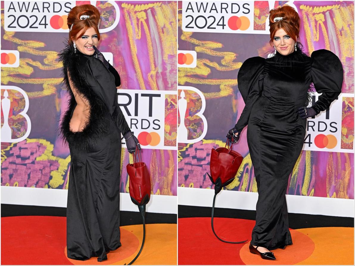 מכוסה מקדימה, חשופה מאחור. CMAT בטקס פרסי הבריט, 2024 (צילום: Gareth Cattermole/Getty Images) CMAT בטקס פרסי הבריט, 2024