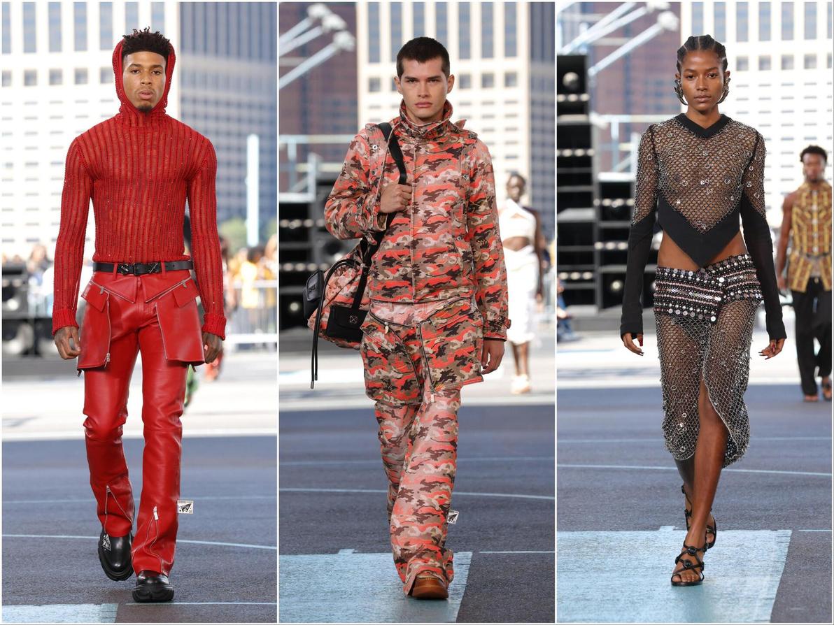 קולקציית Duty Free בעיצובו, ערבלה השראות אפריקאיות, אופנת רחוב עכשווית ואת האנרגיה הסקסית של ניו יורק (צילום: JP Yim/Getty Images) אוף ווייט, תצוגת אביב-קיץ 2025