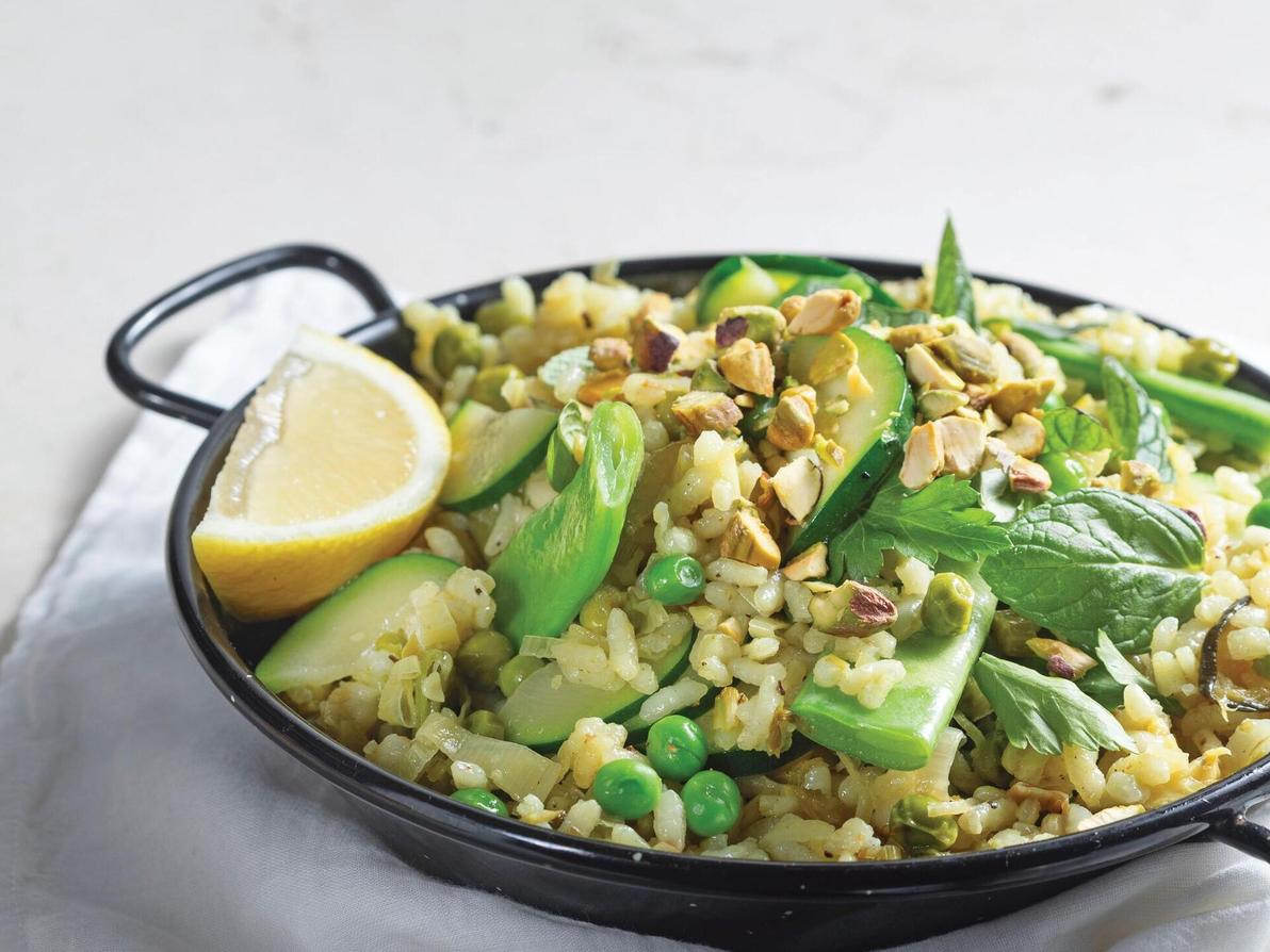 פאייה טבעונית עם כרשה, שעועית ואפונה