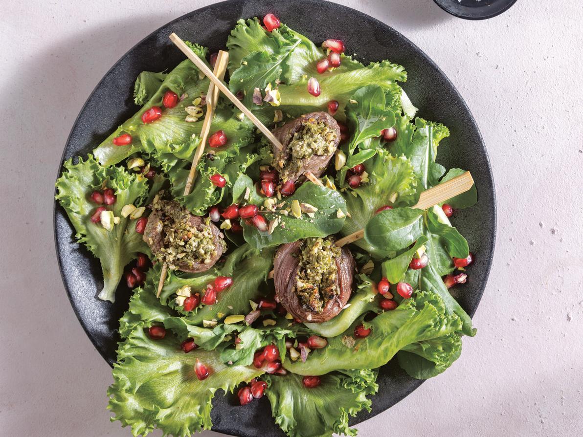 סוכריות סטייק במילוי  פסטו ירוקים ואגוזים 