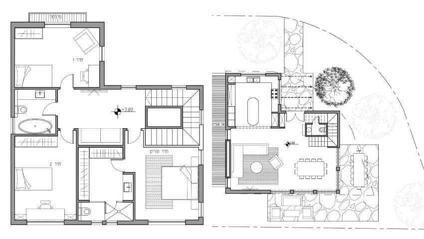 קומת קרקע מימין, קומה ראשונה משמאל