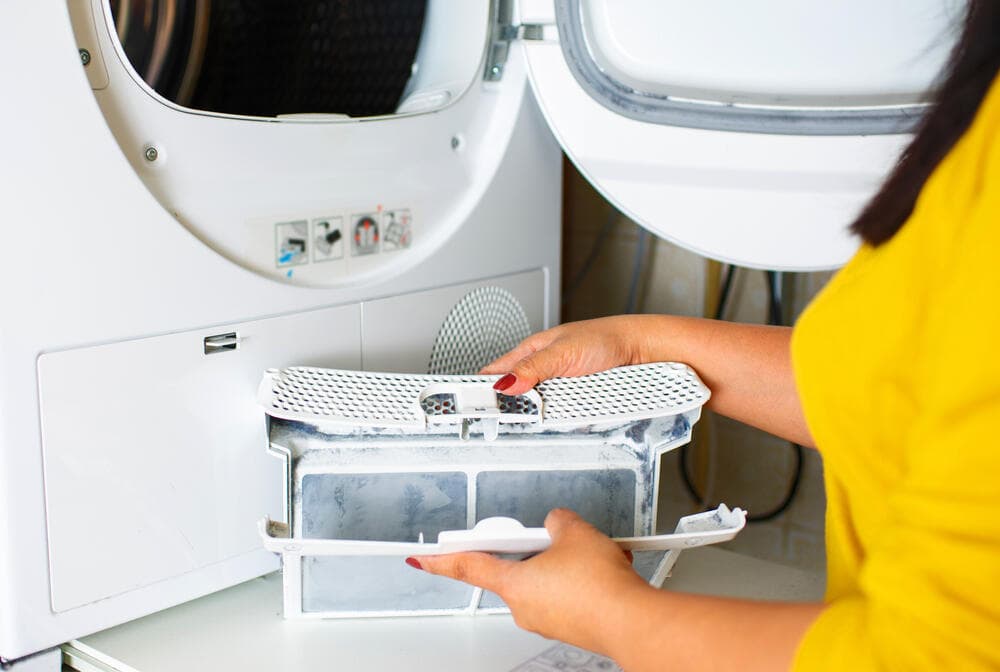 פילטר נשלף מהמייבש. מצטבר בו מוך, סיבים, אבק ושיער