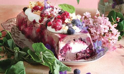 עוגת גלידה עם מחית פירות יער