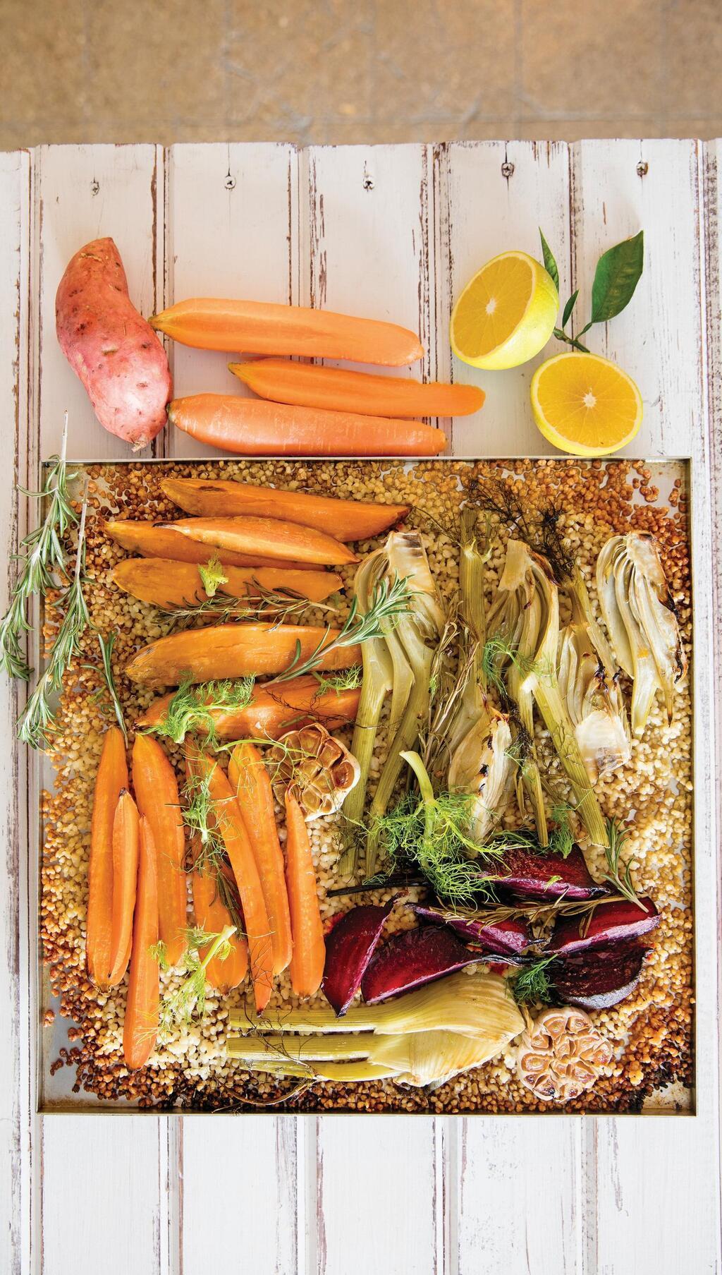 שורשים ופקעות צלויים על בורגול