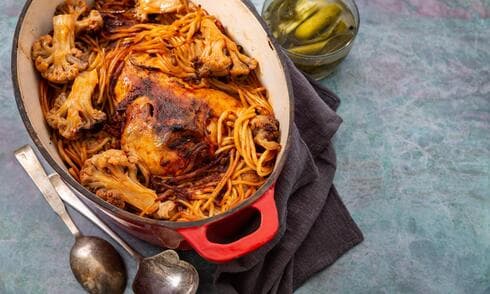 ספגטי, עוף וכרובית