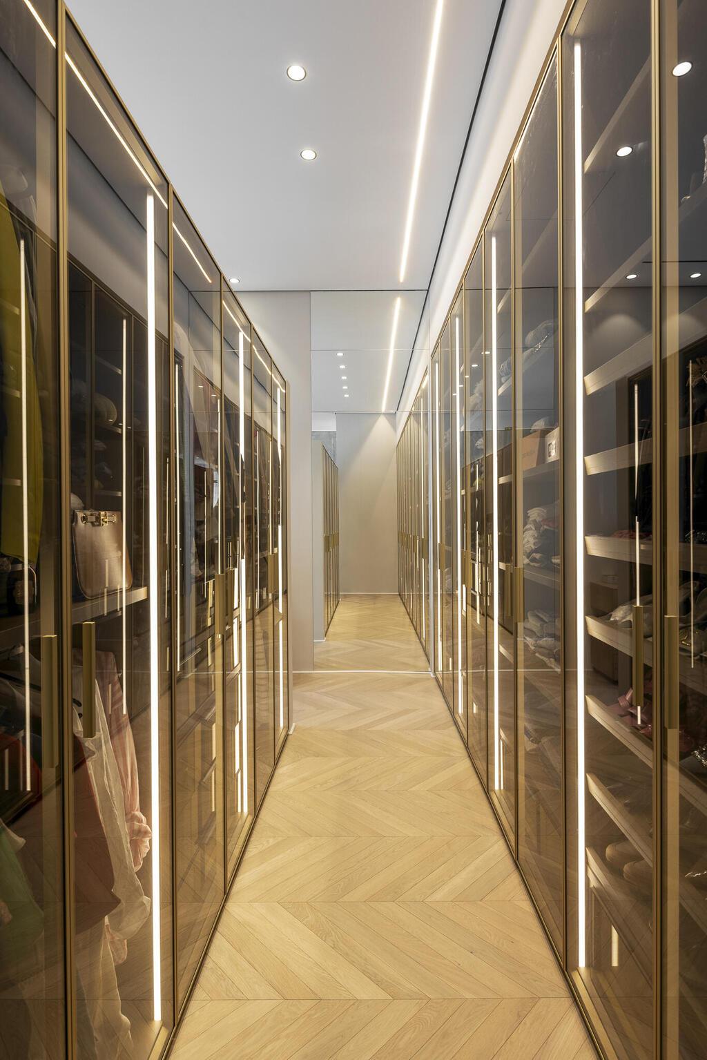 החיפוי הפנימי חשוב. ארונות שקופים משני הצדדים, עיצוב: רונית שיסמן (צילום: ערן תורג'מן, באדיבות דלקוב ארונות) ארונות שקופים משני הצדדים, עיצוב: רונית שיסמן