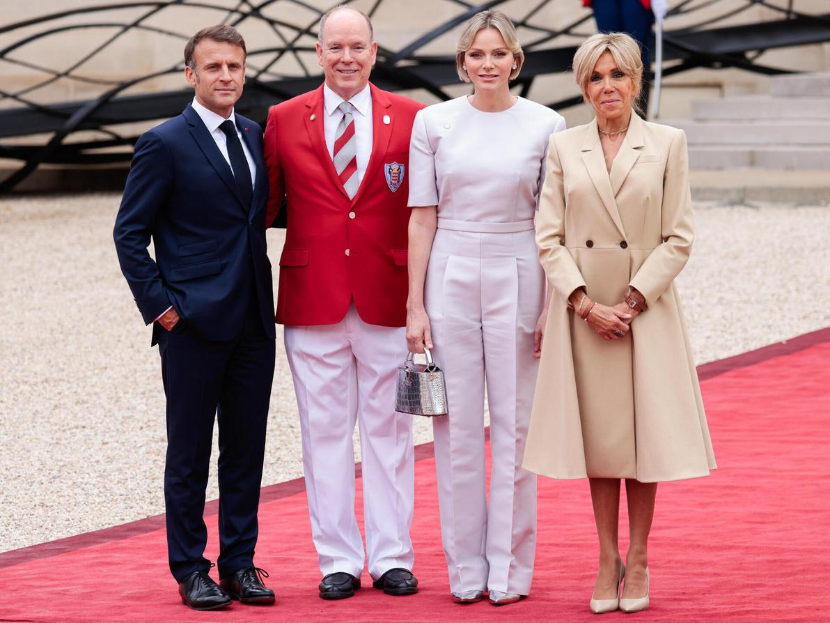 הנסיכה שרלין והנסיך אלבר עם נשיא צרפת עמנואל מקרון והגברת הראשונה בריז'יט מקרון, 2024