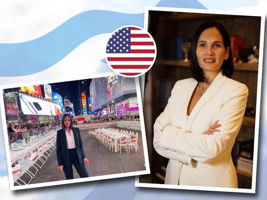 טל על רקע מיצג “שולחן השבת הריק” בטיימס סקוור