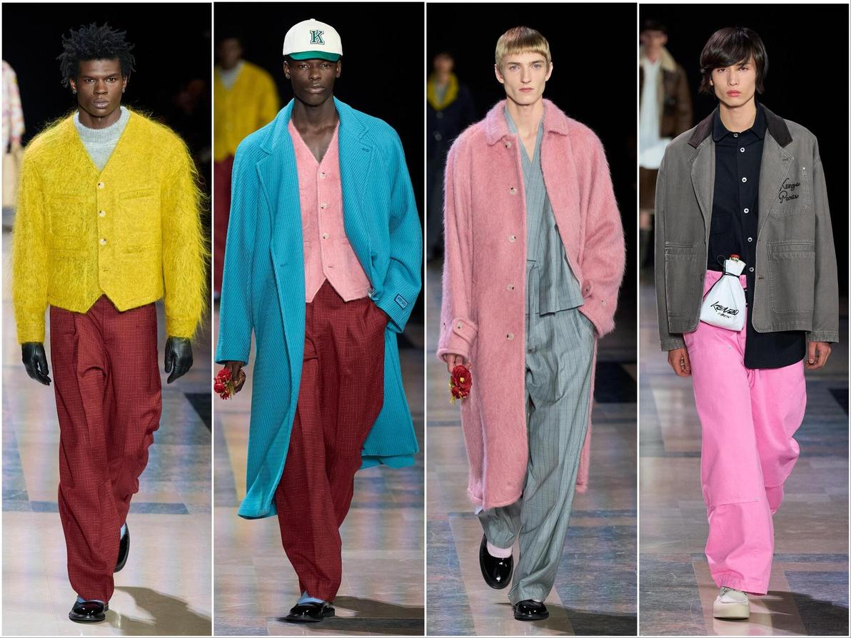 נראה כי ניגו מחפש את דרכו בקנזו. לאחר עונה שחונה, הוא שב בקולקציה שכוללת גזרות משוחררות וצבעי פסטל (צילום: Francois Durand/Getty Images) קנזו, תצוגת סתיו-חורף 2025-26 בשבוע האופנה לגברים בפריז