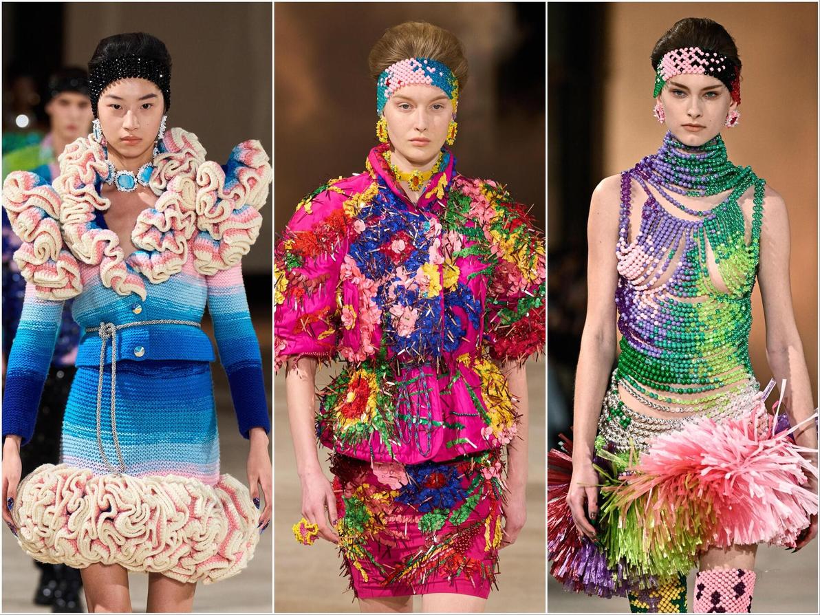 שבוע האופנה ננעל בתצוגה של קווין ג'רמנייה השוויצרי, שמפורסם בזכות עיצוביו הצבעוניים (צילום: Francois Durand/Getty Images, JULIEN DE ROSA/AFP) ג'רמנייה, תצוגת הוט קוטור לאביב-קיץ 2025