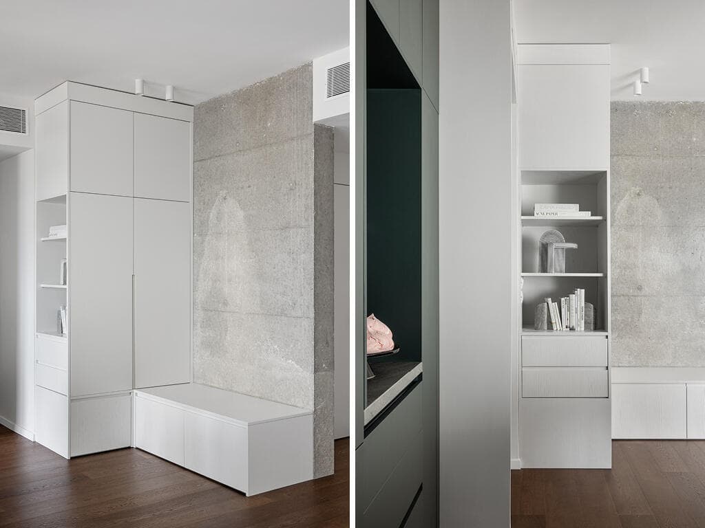 דגש על חומרים מגוונים ועל אחסון (צילום: איתי בנית) הדירה הנועזת בקומה 3, עיצוב: אפרת וינרב