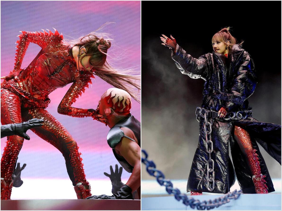 קיי-פופ סטייל. ליסה, כוכבת להקת בלאקפינק, החליפה על הבמה שלל תלבושות עתידניות וצבעוניות (צילום: Frazer Harrison/Getty Images for Coachella) ליסה בפסטיבל קואצ'לה, 2025