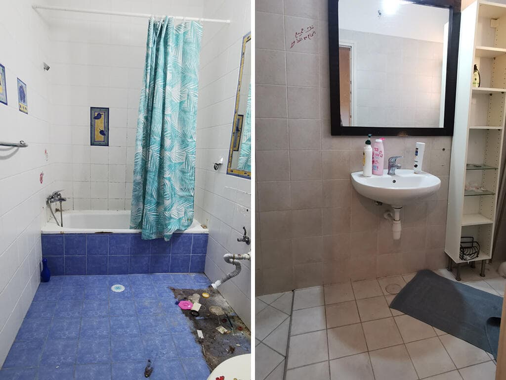 חדרי הרחצה לפני השיפוץ (צילום: נעמה בראושטיין) בית במודיעין, עיצוב: נעמה בראושטיין