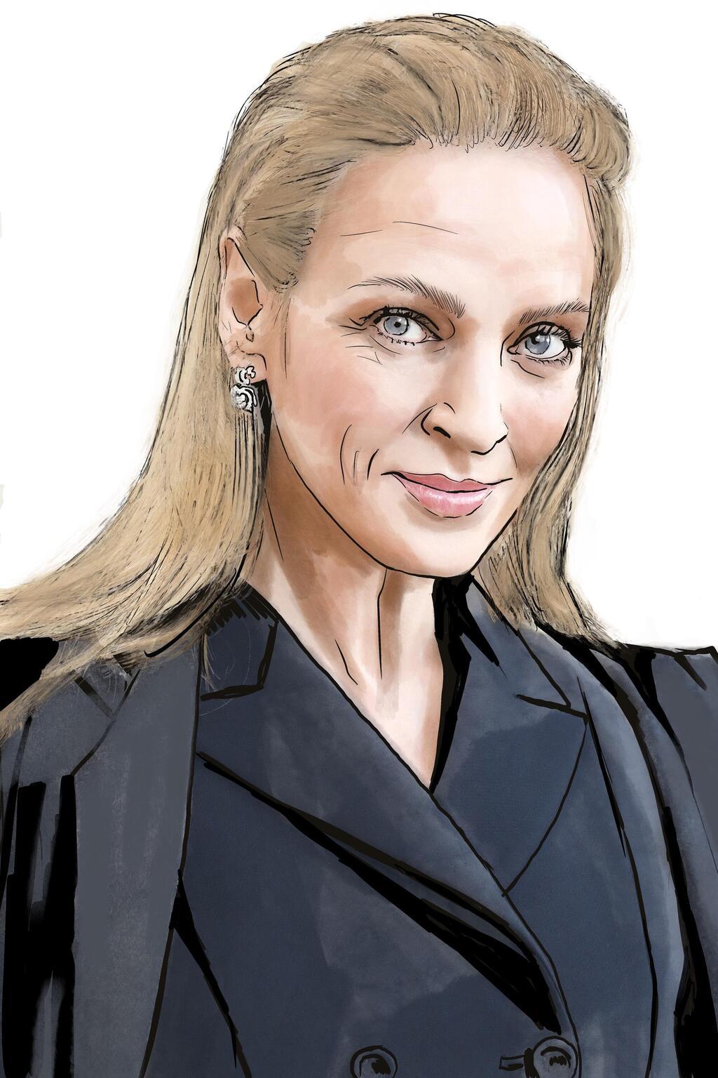 מופת של אלגנטיות. אומה תורמן (איור: ארז עמירן) איור של אומה תורמן