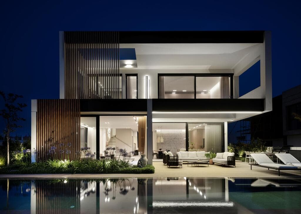 הבית בלילה (צילום: אלון ברהום) בית פרטי בקיסריה. תכנון ועיצוב: ישראל נוטס