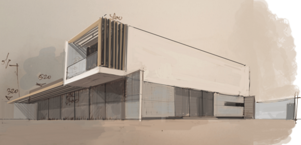 סקיצה של הבית בסגנון ציורי (איור: עמיר צורף) סקיצה בסגנון ציורי