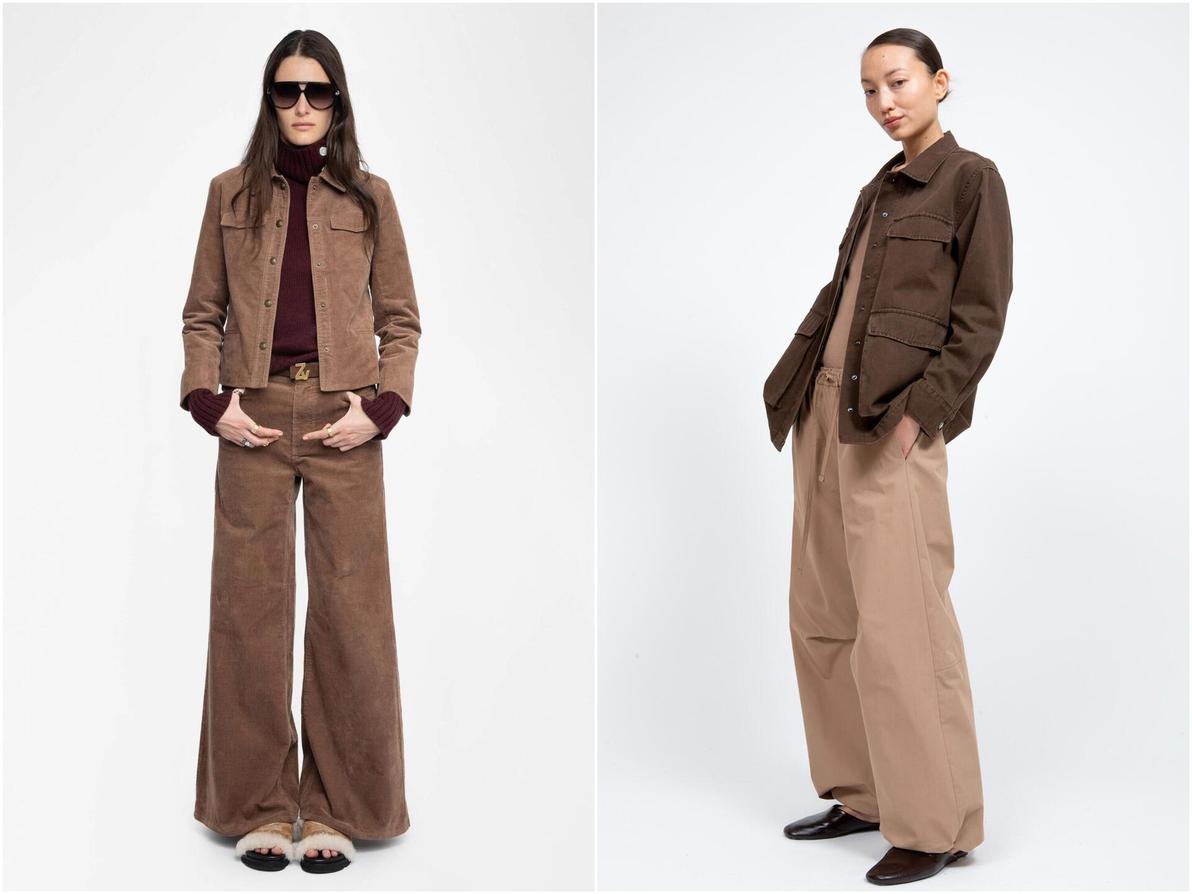 העונה שילובי "שוקולד על שוקולד" נחשבים לשיא האלגנטיות. ז'קט ומכנסיים של גרטרוד (מימין) ושל זאדיג אנד וולטר (צילומים: רוני כנעני, יחצ) ז'קט ומכנסיים של גרטרוד (מימין) ושל זאדיג אנד וולטר