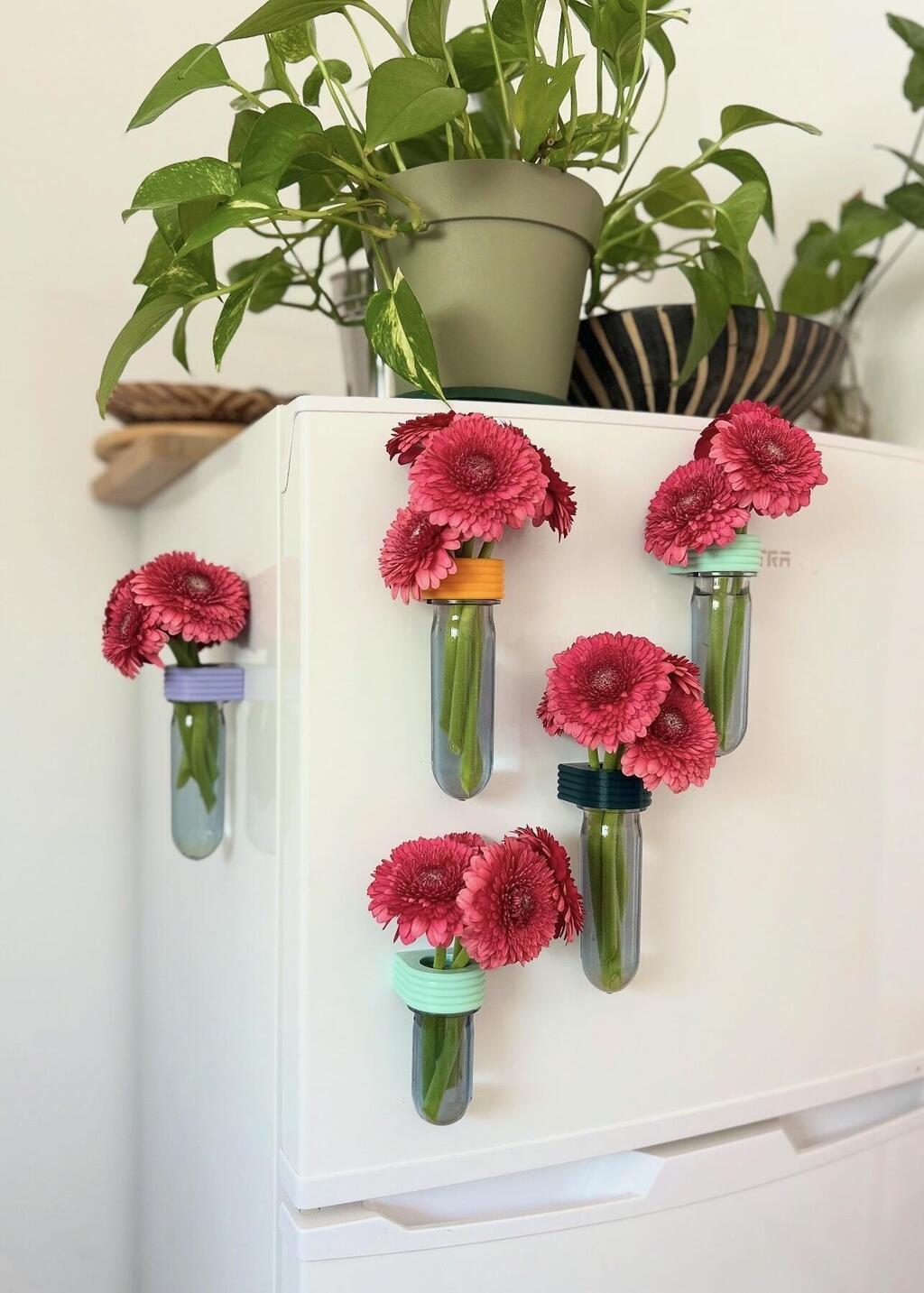 מבחנות השרשה מגנטיות העשויות מפסולת תעשייתית. סטודיו רוטא (צילום: קרן אטאס) סטודיו רוטא, שימוש חוזר לכלי פלסטיק