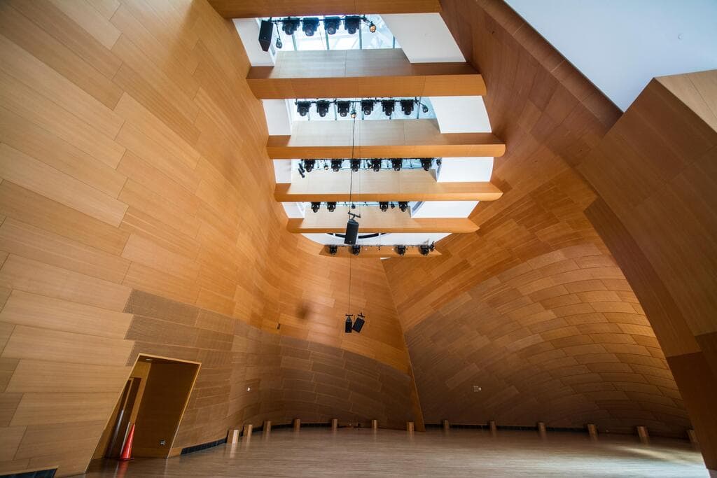 Interior of Walt Disney Concert Hall in downtown LA. The iconic architecture is designed by Frank Gehry