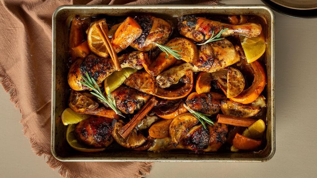 עוף בתפוזים ודלעת עם רוטב תה