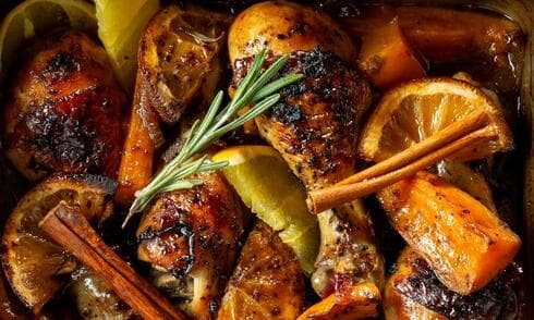 עוף בתפוזים ודלעת עם רוטב תה